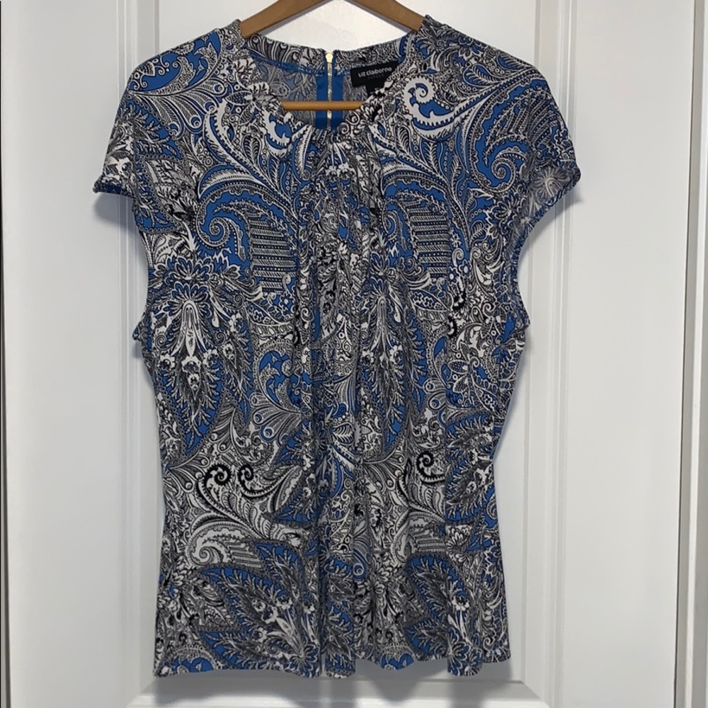 Liz Claiborne Career blouse in blue paisley print